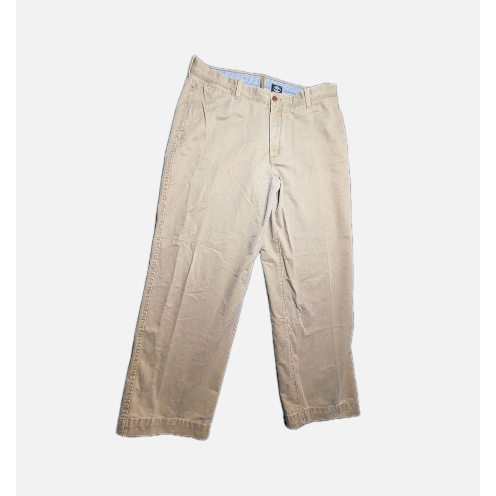 Timberland Mens Pants 38x30 Khaki Chino Straight Tan Casual Flat Front Cotton